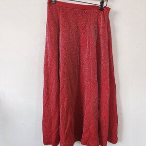 Vintage Y2K Red Sparkle Maxi Skirt Leslie Fay Elastic Waist Size 10 Deadstock